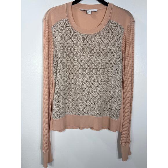 Diane Von Furstenberg Jordana Pink Peach Lace Knit Sweater Blouse Classy Elegant - Picture 4 of 9